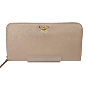 Authentic Prada Saffiano Leather Zip Wallet - Beige Neutral - GUC - 1ML506